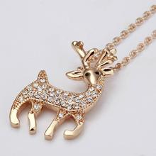 Vintage Jewelry Women Accessories Newest Design Deer Pendant Necklace Fashion Crystal Rose Gold Plated Jewlery 18KGP