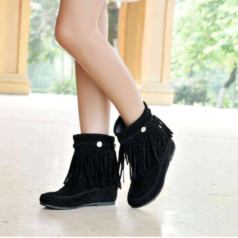 Womens Tassels Hidden Wedge Heel Bohemia style  Pull On Ankle Boots Shoes new 