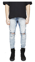 new men Fold famous jeans Hip Hop high quality Skinny Denim Biker Joggers Fashion Street casual Pencil Pants trousers 3 colors