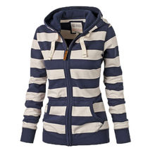 Autumn Spring Hot Women Warm Striped Hoodies Sweatshirts Female Hooded Zip-up Tops Jacket Coat Girl Long Sleeve Zipper Outerwear