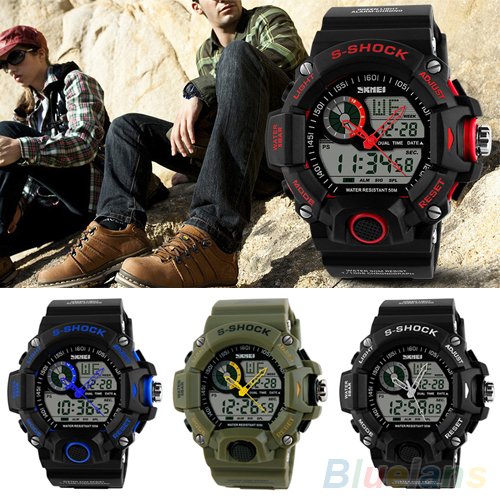 Mens Waterproof Digital LED Backlight Alarm Stopwatch Sports Rubber Wrist Watch 4KNU