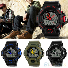 Mens impermeable de digitaces de retroiluminación LED de alarma cronómetro los deportes reloj de goma 4KNU