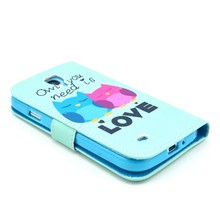 Cartoon Love Blue Design Flip Phone Case For Sumsung S4 mini PU Leather Mobile Cellphone Covers