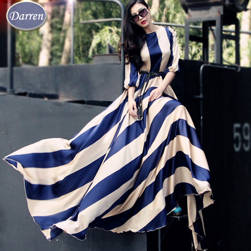 Fashion Lady Spring and Autumn Stripe  One-piece Dress Dress Plus Size Clothing