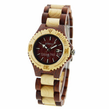 Reloj de madera para para Sandal Wood reloj pulsera de la muñeca del cuarzo de lujo vestido reloj con calendario de madera mejor regalo reloj en caja de regalo