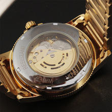 2016 Winner Luxruy Brand Men Wristwatch Skeleton Clock Male Metal Strap Casual Mechanical Automatic Watches Golden