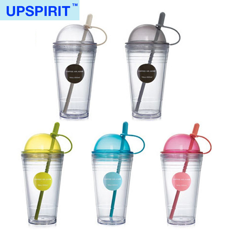 Creative plastic coffee cup with straw portable plastic double wall tumbler with straw cute travel coffee mug copo com canudo