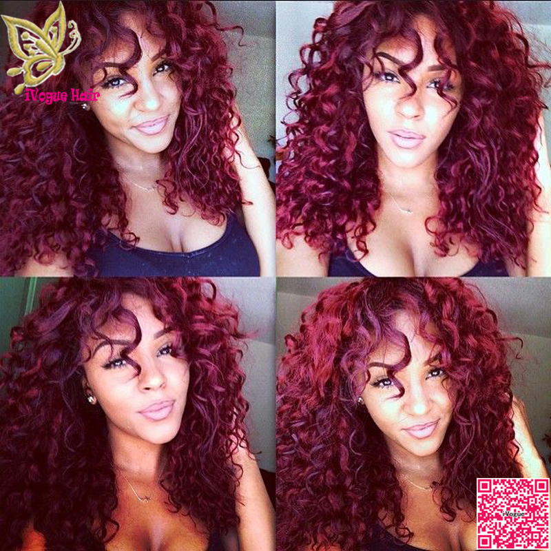 Burgundy Virgin Brazilian Kinky Curly Full Lace Wig Human