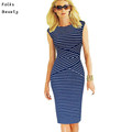 Womens Elegant New Summer Colorblock Striped Tunic Wear To Work Business Casual Pencil Sheath Dress work
