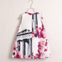 2016 Fashion Baby Girl Clothes Beautiful Flower Architecture Jacquard Vest Dress Sleeveless O Neck A Line