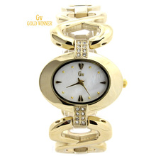 Ganador del oro estrenar para ocasionales del diamante redondo de acero inoxidable Shell cara relojes relojes impermeables del cuarzo GW180036