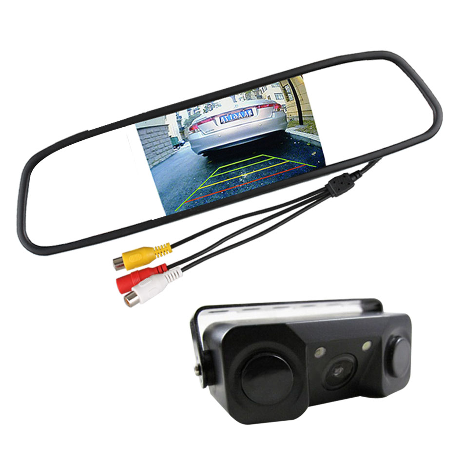 Car Video Reverse Parking Sensor with Rear View Camera Video Display Indicator Bi Bi Alarm + Car Mirror Monitor Parking Assist