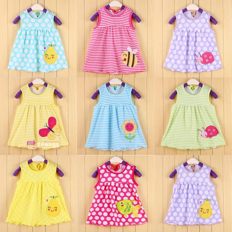 Summer Cute Baby Girl Dress Cotton Polka Dot Striped Slip Dress butterfuly bow Children Kids Clothing