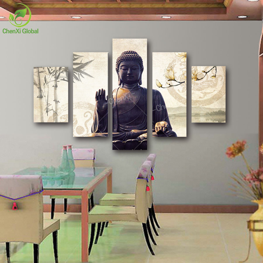 5 Piece Canvas Art Modern Printed Buddha Painting Picture Buddha Paintings Wall Canvas For Living Room Picture Print (Unframed)