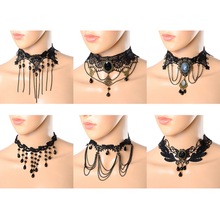 1PC Women Retro Black Gothic Lace Collar Choker Necklace Tassels Fashion Jewelry