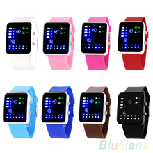 Mens Womens Binary Number Blue LED Silicone Band Quartz Wrist Watch
