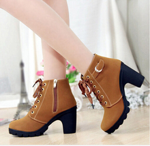 2016 New spring and autumn women high heel Martin boots female strap heels boots fashion hasp rough heel casual boots NX026