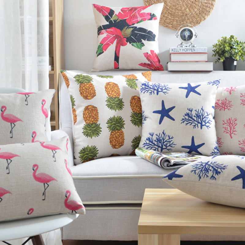Cotton Linen Cushion Cover Flamingos Coral Capa de Almofada Sofa Car Bedding Decorative Throw Pillow Case