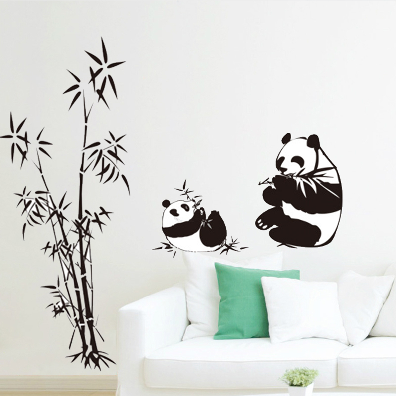 Cartoon Black Lovely font b Panda b font Bamboo Wall font b Stickers b font