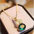 European fashion jewelry exquisite minimalist sea green rabbit lovely crystal pendant necklace women clavicle chain