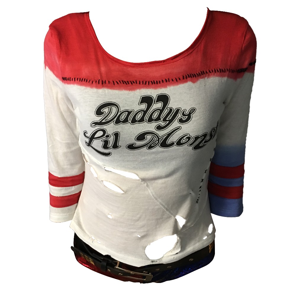 Batman Arkham Asylum City 2016 Suicide Squad Harley Quinn Costume T Shirt Daddy's Lil Monster T-Shirt Joker Cosplay Costumes3