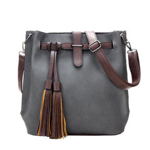 Fashion Women’s Shoulder Bags Solid Soft Leather Tassel Women’s Bucket Bag Vintage European Ladies Crossbody Bag With Hasp