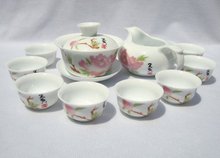 10pcs smart China Tea Set, Pottery Teaset,Pink Peony,A3TM05,Free Shipping