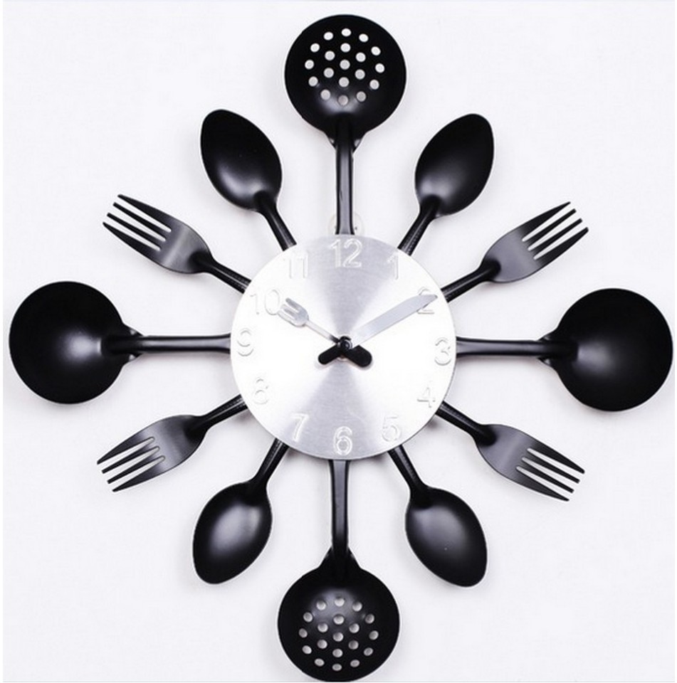 2016 Promotion Digital Wall Clock Fork Spoon Kitchen The Decor Modern Quartz Metal Mute Sale Rushed Special Offer Freeshippi