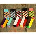 New Brand Happy socks British Style Plaid Socks Gradient Color High Quality Men s Cotton argyle