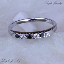 Hot Selling ! Black Sapphire & White Cubic Zirconia Silver / Platinum Plated Women Rings J0227