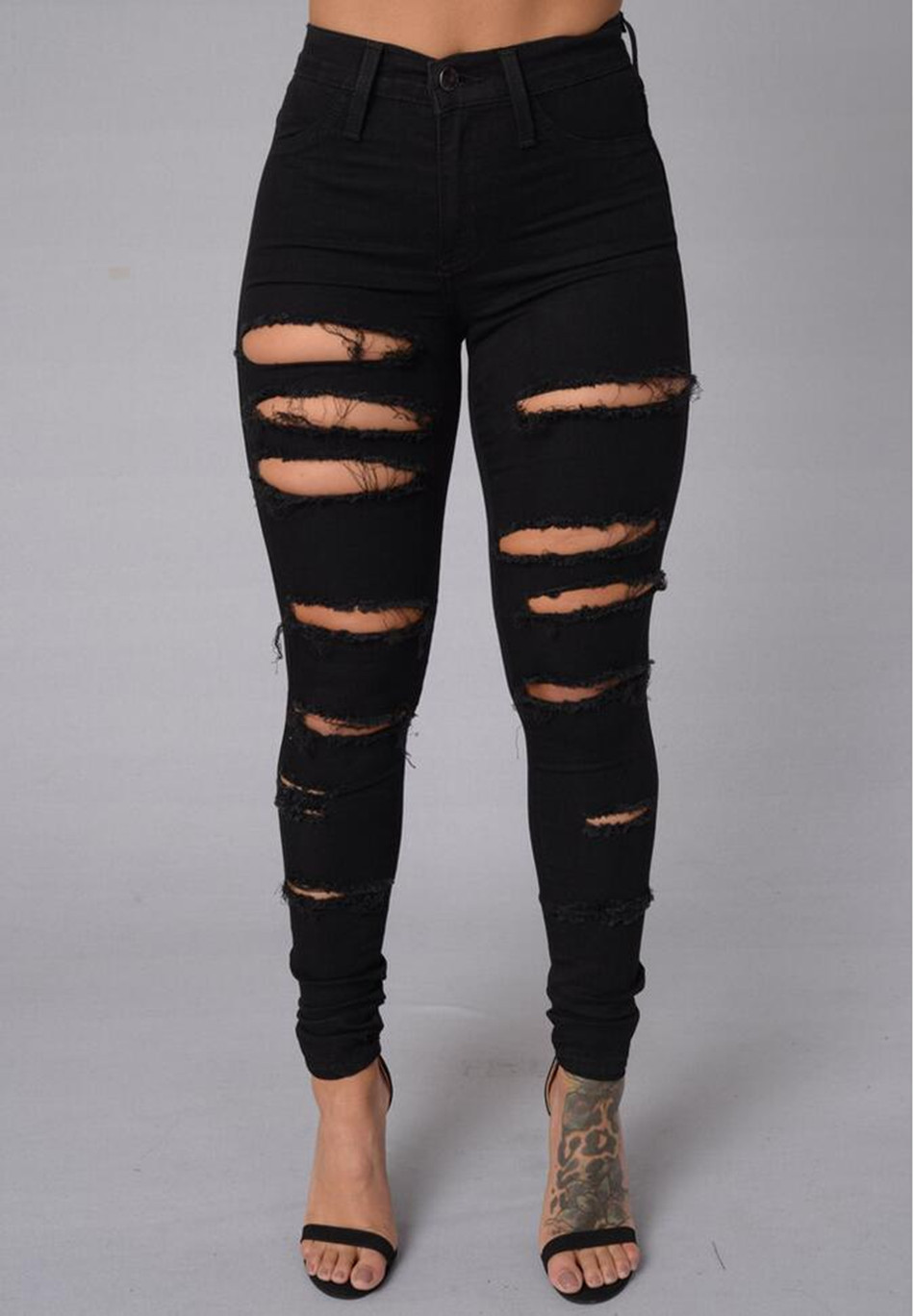 black jeans with knee slits