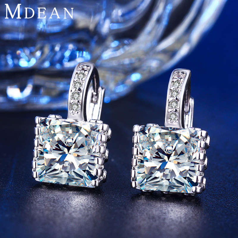 MDEAN White Gold Plated Fashion Wedding Hoop Earring Jewelry Earings Engagement Earrings for Women Best Gift