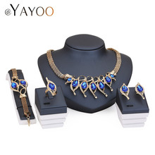 African Beads Wedding Accessories Jewelry Sets Fashion Style Crystal Gold Plated Bridal Necklace Bracelet Earrings Rings Set