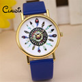 CLAUDIA New Fashion Women Fashion Vintage Feather Dial Leather Band Quartz Analog Wrist Watches Free Shipping