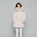 Women Winter Coat 2016 Long Parkas Fur Collar Blue and Pink Thickening Cotton cloak Jacket Outwear