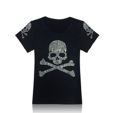 2015 Summer Plus Size Women T shirt Female Short Sleeve Cotton Diamond Skull print tops Women