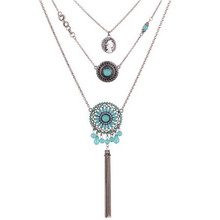 Bohemian Resin Hollow Flower Tassel Chain Necklace Ethnic Vintage Multi Layer Necklaces For Women Gifts