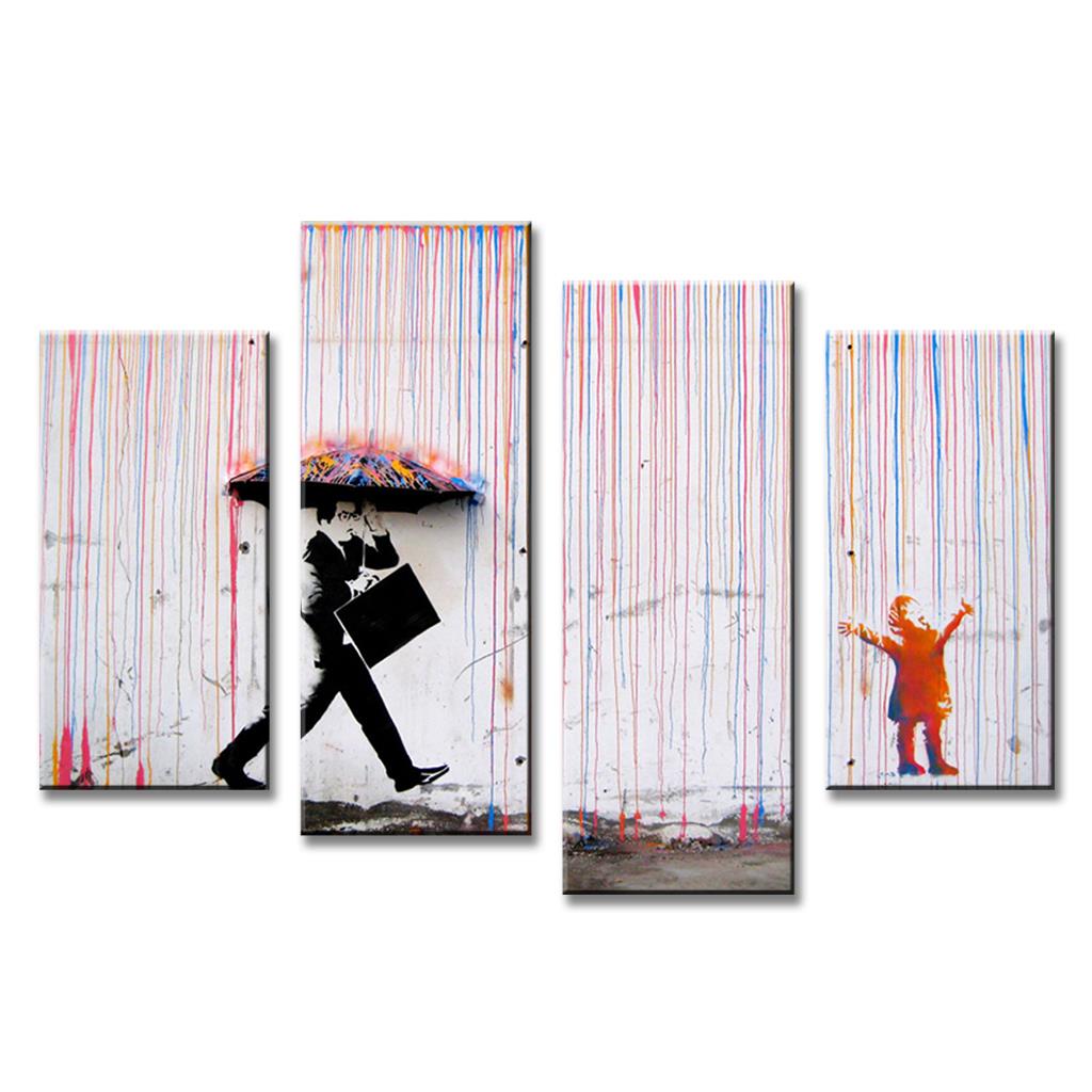 4 Pcs/Set Banksy Art Colorful Rain oil painting paintings printed canvas wall art home decor wall paintings