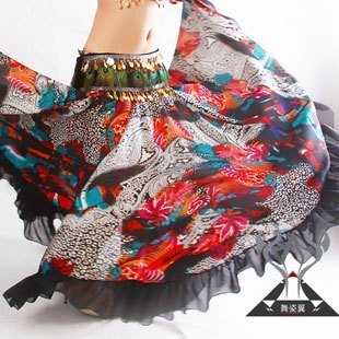 2015 New Fashion Upscale Chiffon Print Belly Dance Skirt 360 degree Swing Wave Tribal Performing Exercises