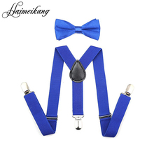 2016 Suspenders and Bow Tie Set Braces Elastic Y-back for Baby Kids Red Pink Black Blue Boy Girl Suspenders and Bow Tie