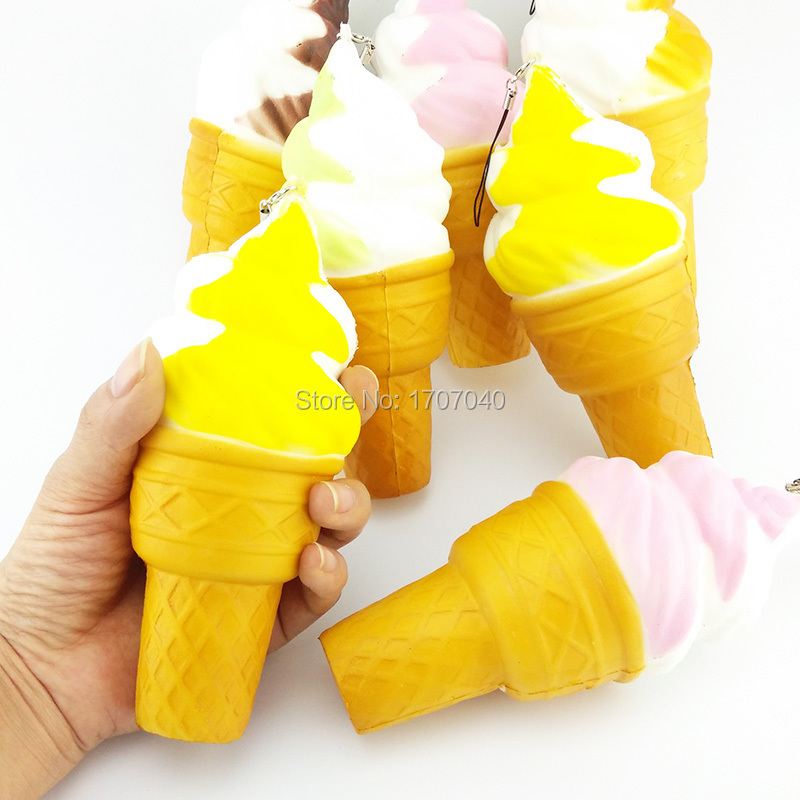 20PCS/lot New Cute Soft Jumbo Ice Cream Cone Squishy Cell phone Straps Bread Scented Key Chains Charms Wholesale