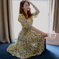 2015 fashion Medium women bohemian beach dress long sweet priness print half chiffon plus size S