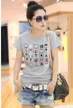 2015 New wholesale fashion tops Simple and elegant women s Letter Printed short sleeve t shirt