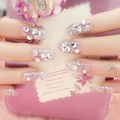 Free shipping new 24PCS lot finished fake nails noble bride shining rhinestone 3D stereoscopic full coverage