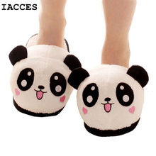 Cute Funny Panda Women Slippers With Heel Lovely Cartoon Indoor Eyes Face Home Pantufas Lover Winter Household Soft Plush Shoes