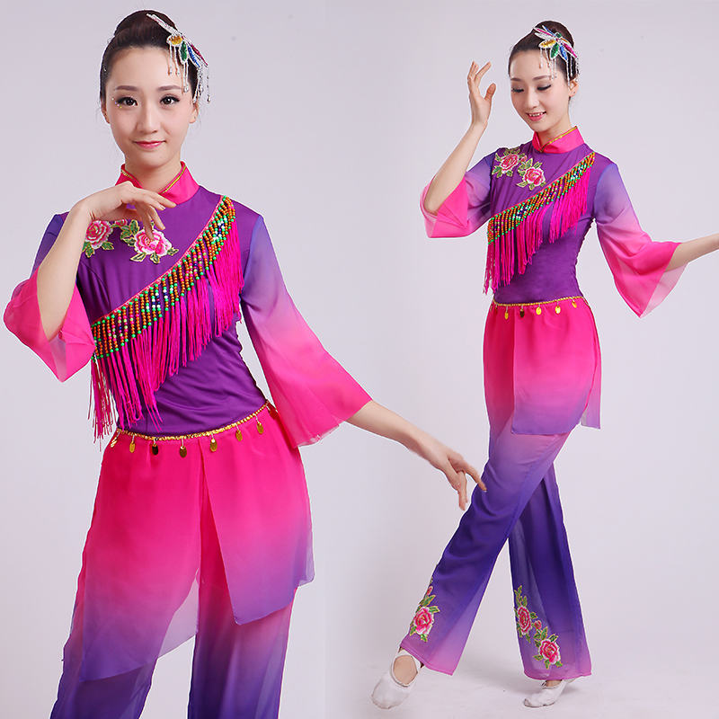 Chinese classical dance costumes yangko dance purple costumes Embroidery national dance drum wear stage performance clothes