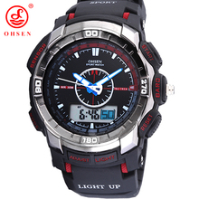 Ohsen muchacho de hombre de cuarzo reloj de alarma día fecha cronómetro luz de fondo militar relojes deportivos de goma ocasional reloj Relogio Masculino
