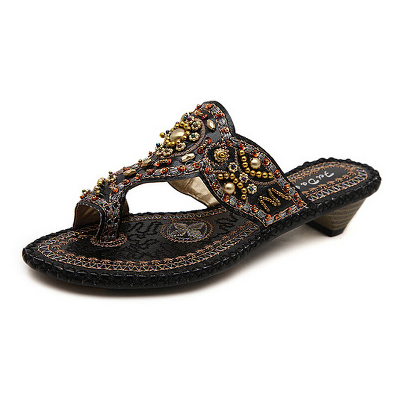 New Hot Sale Fashion Bohemia Flip Flops Women Sandals 2015 Slipper Gold Beads Flat Sandals For ...
