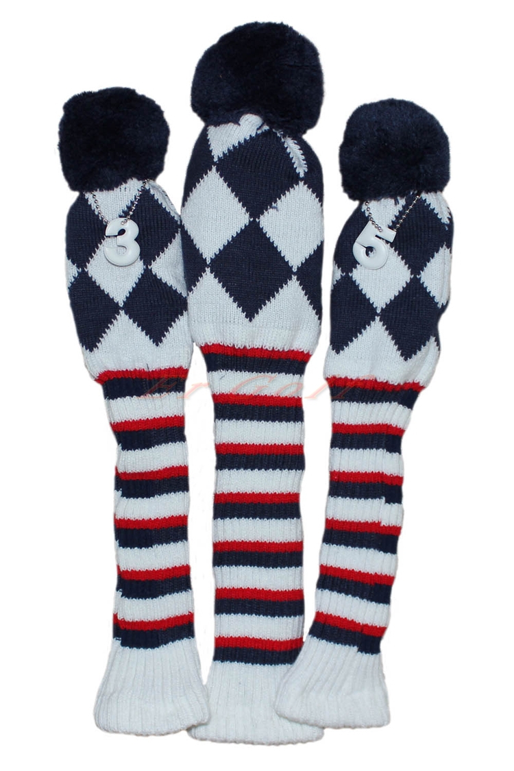1 3 5 one Set NEW Pom Pom Head Covers Knit Sock Navy blue Golf Club Cover Headcoversin Golf
