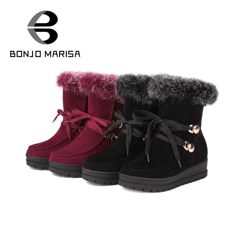 2016 Keep Warm Rabbit Fur Uppers Winter Shoes Women's Snow Boots Lace